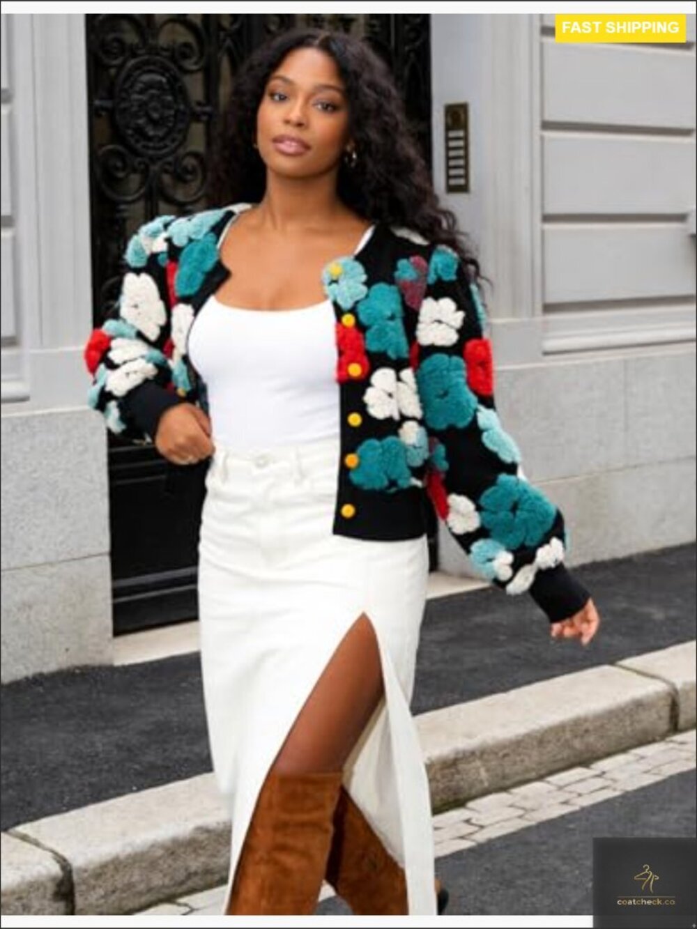 Cropped Floral Bomber Jacket Fleece Vintage Aviator Style Puff Sleeve - Picture 6 of 7